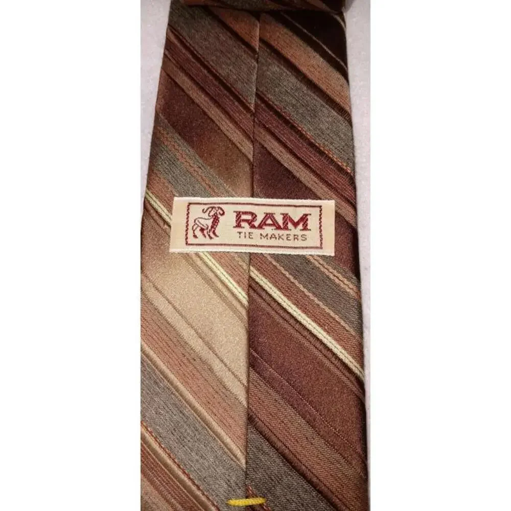 Vintage Ram Tie Maker Mens Neck Tie Multicolor Gold Stripes 100% polyester